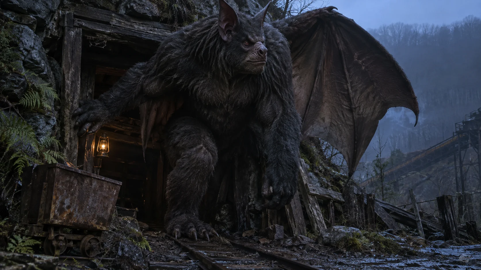 The Batsquatch emerges from the abandoned mine during the Nakamura reunion.