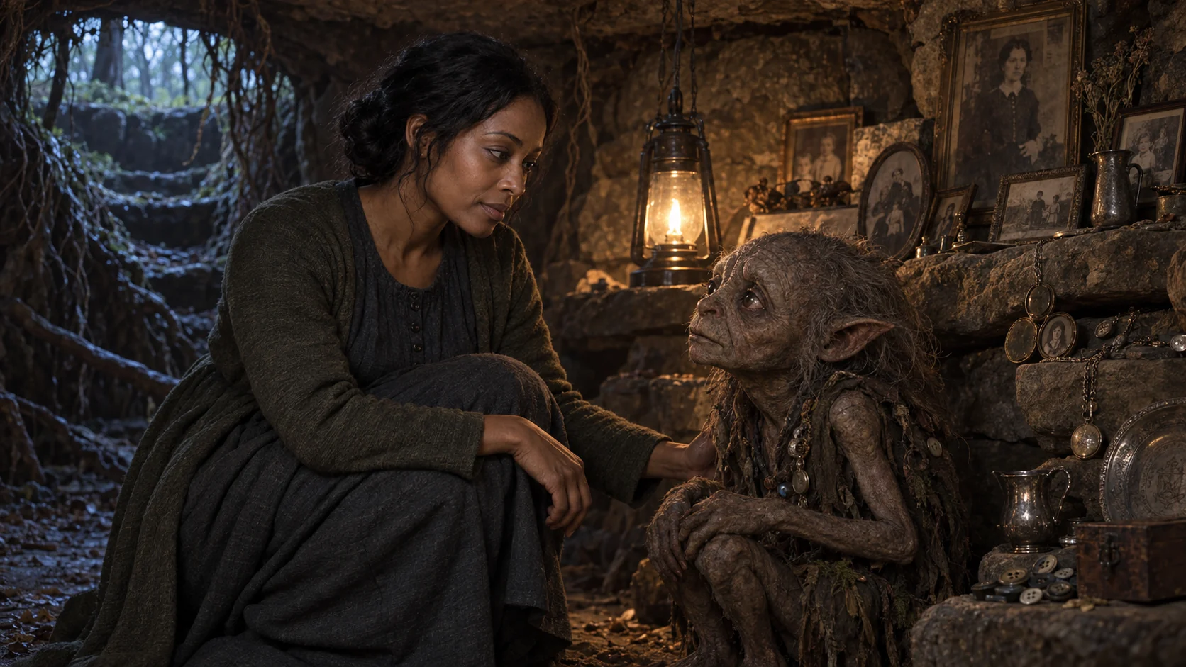 Clara meets a Pukwudgie beside the memory shrine.